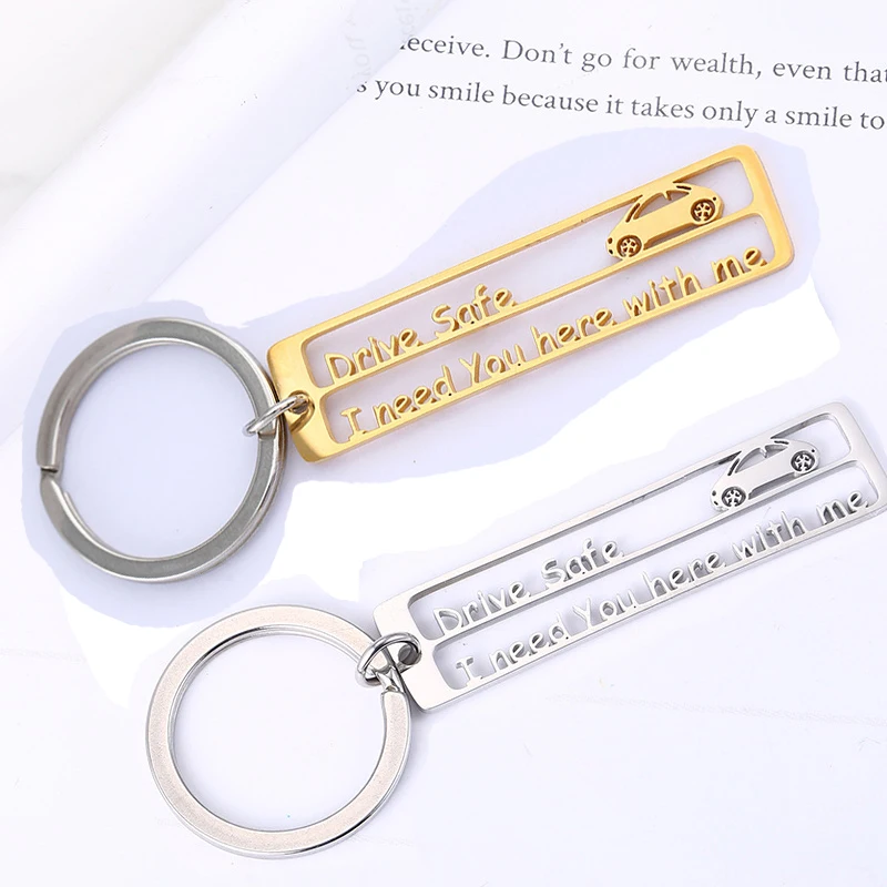 

Personalized Keychain, Drive Safe, Car Charm, Stainless Steel, Couples Key Chain, Engraved Keyring, Husband Gift, Boyfriend Gift