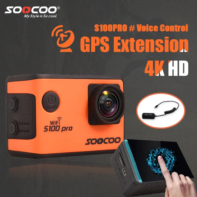 Спортивная Экшн-камера SOOCOO S100PRO 4K с сенсорным экраном и гироскопом, модель расширения gps, голосовое управление 1080 P, Wifi, водонепроницаемая камера pro