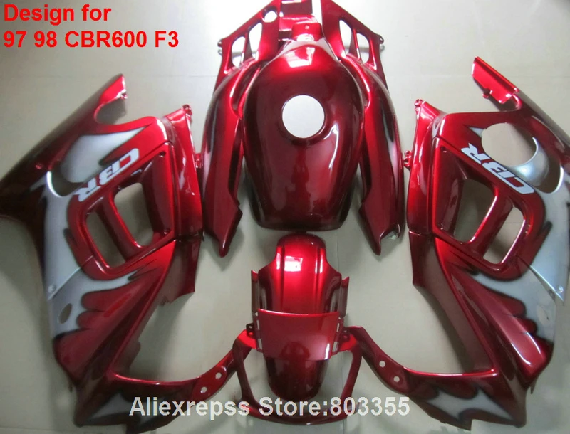 

Metallic painted for HONDACBR 600 F3 1998 1997 97 98 Fairings ( Wine red ) cbr 600 fairing kit +7gifts xl92