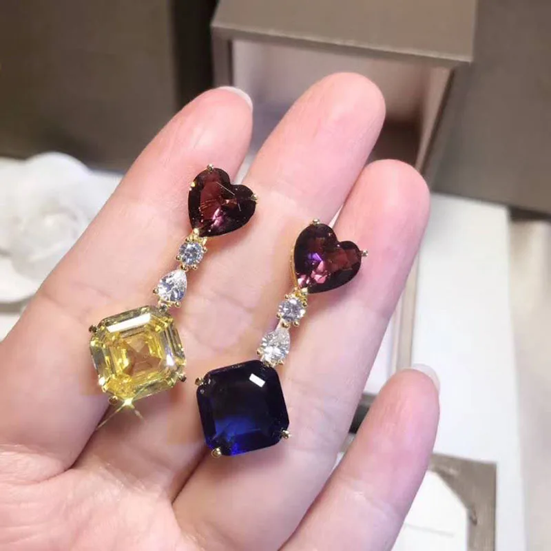 

Luxury Brand Pure 925 Sterling Silver Fashion Colored Heart Earrings Party Jewelry For Women