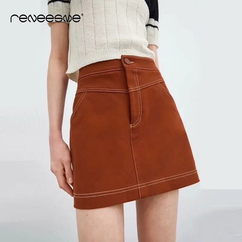

new women skirt high waist A-line mini pocket zipper ladies skirts spring summer streetwear solid color black Femme Vestidos