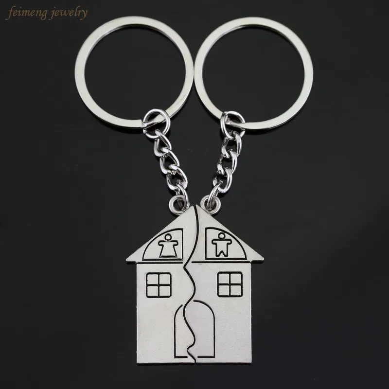 

New Arrival Romantic Silver Plated Lovers Gifts Couple House Keychain Fashion Home Keyring Fob Key Chain