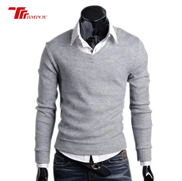 

Cashmere Blend Solid Pullovers Spring/Autumn Men's New Clave camisa Sweater Slim Men V Neck Shirt
