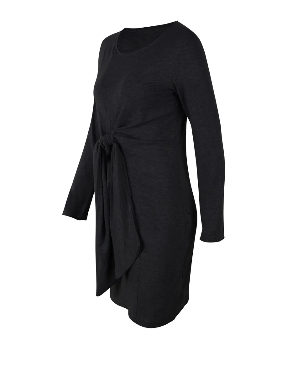 Gladiolus 2018 Autumn Winter Women Dress O-Neck Long Sleeve Front Knot Bow Tie Fashion Midi Women Dress Ladies Casual Dresses  (25)