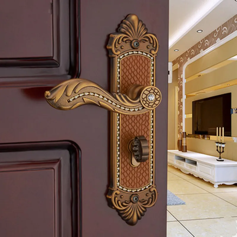 Euro style luxury crystal archaize bed room handle lock antique cooper diamond wood door lock 2 latchs indoor handle lock
