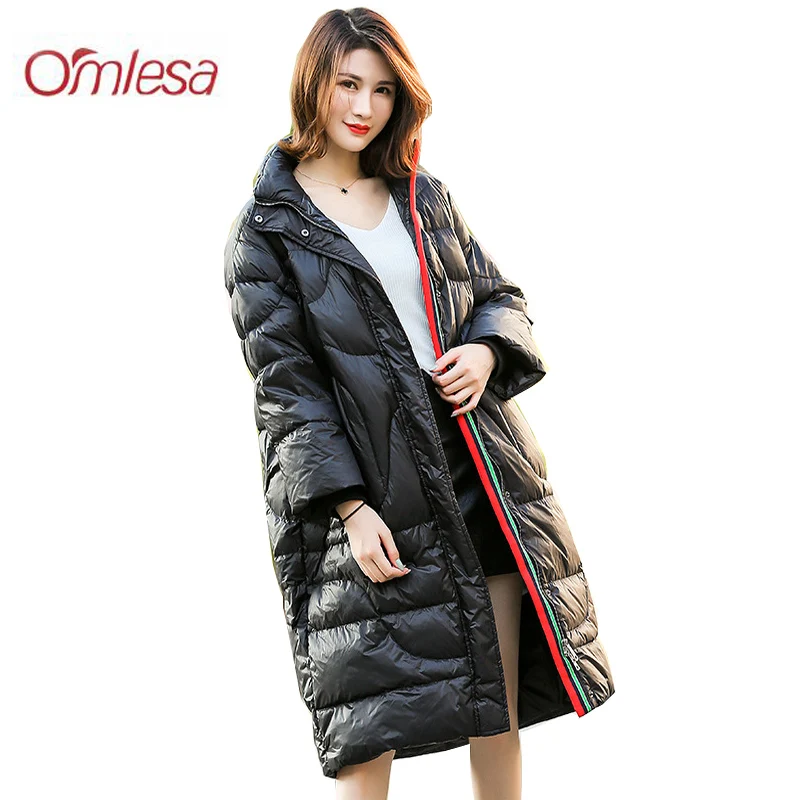OMLESA Long Down Jacket 2018 Winter New Ladies Casual Loose Long-sleeved White Duck Jackets Women Coat ZB347 | Женская одежда