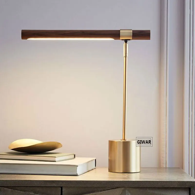 

Individual Nordic Designer Designer Desk Lamp Creative Desk Wooden Eye Protection Decoration Copper Drawing Art Desk Lamp