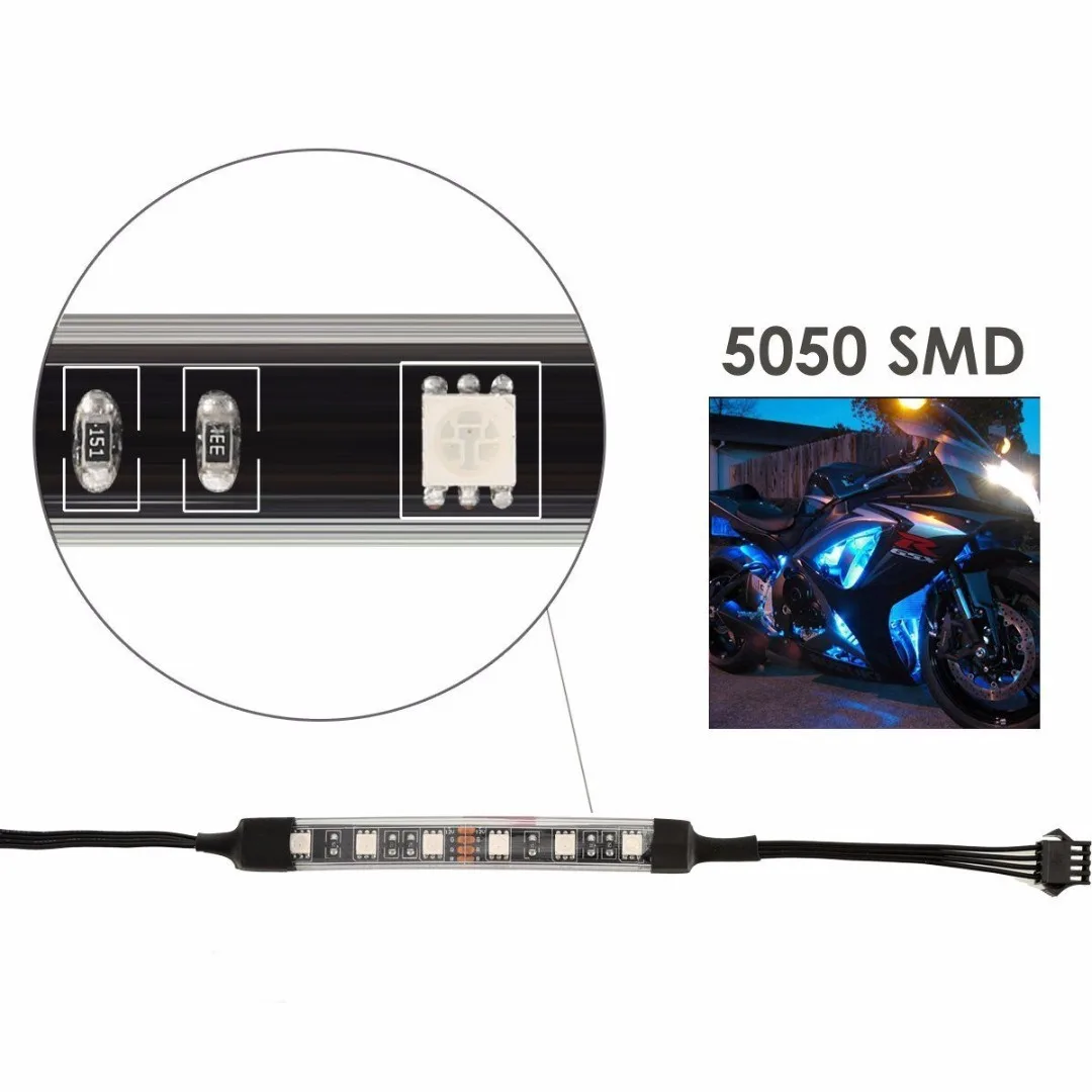 JX-LCLYL 10pcs Motorcycle RGB LED Under Glow Neon Strip Light Kit Remote Control