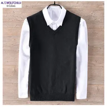 

Good quality 2018 New style mens v-neck sleeveless knitted vest casual 100% cotton mens knitted coats fashion mens slim sweaters