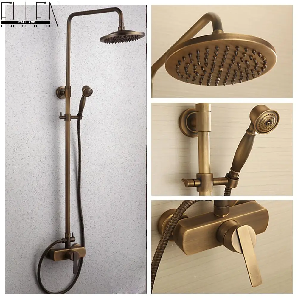 Bathroom rain shower set antique wall waterfall shower faucet with 8 inch rainfall shower solid shower mixer