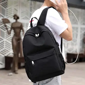 

2019 Backpacks Men Schoolbags Hot Fashion Waterproof Solid Color Backpacks Bag With USB Wild Travel Bags Large Capacity Bolsas