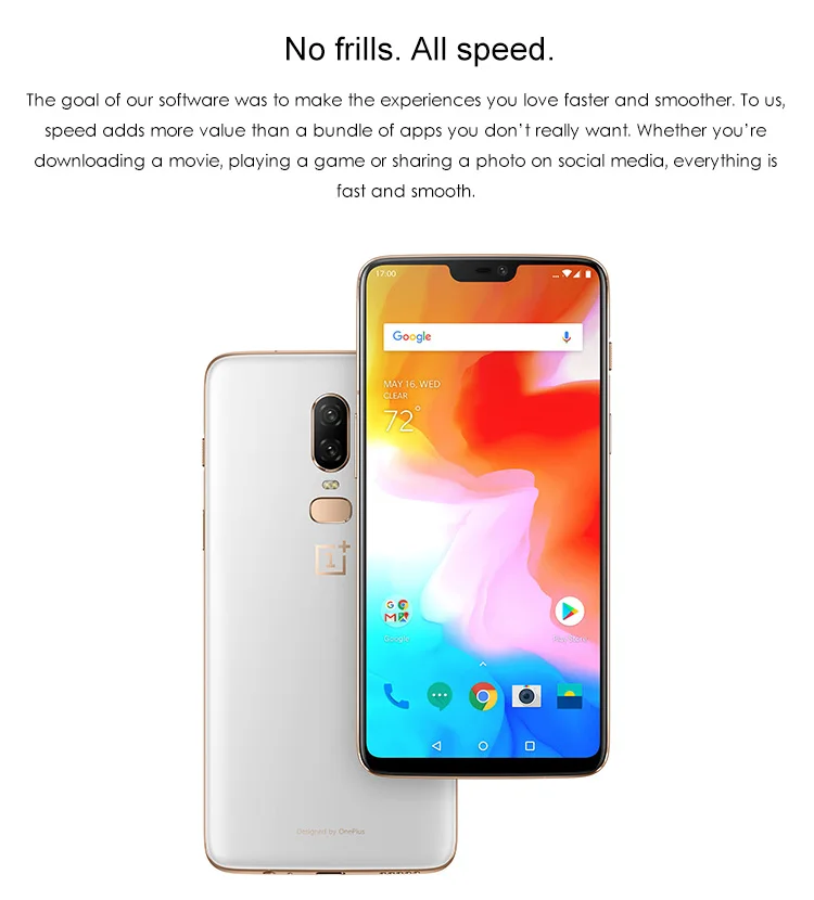 ONEPLUS 6 6GB RAM 64GB ROM Qualcomm Snapdragon 845 2.8GHz Octa Core 6.28 Inch 2.5D AMOLED Screen Dual Camera Android 8.1 4G LTE Smartphone