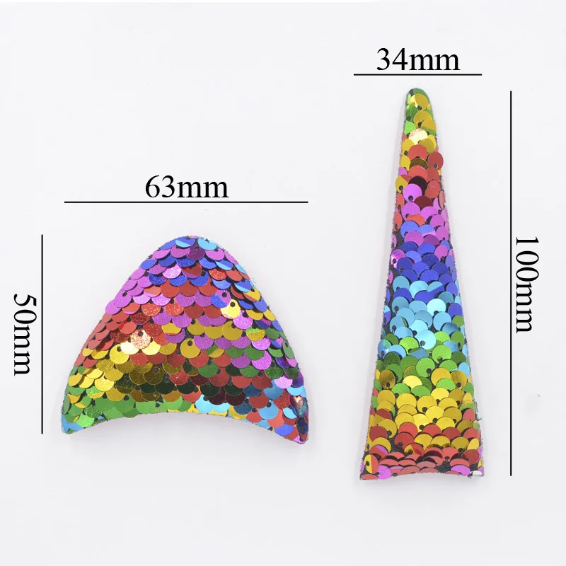 2 комплекта, блестящие накладки, проложенные пайетками, милый единорог, рожок и уши, Аппликации для DIY, повязка на голову для волос, детский праздничный декор, косплей, F78