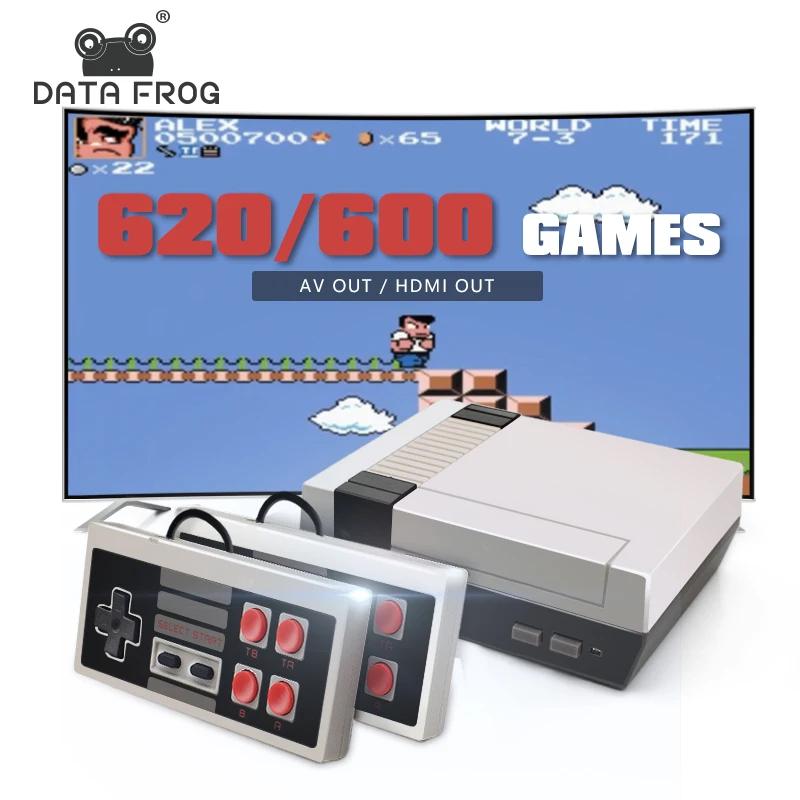 Скидка Данные лягушка Мини ТВ игровая консоль Поддержка HDMI AV 8 бит Ретро видео игровая консоль встроенные 600 620 игры Ручной игровой плеер