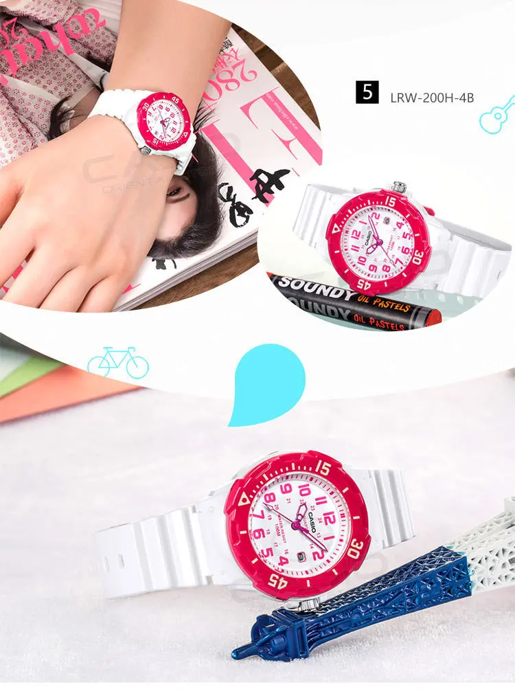 Часы CASIO с силиконовым ремешком, спортивные часы с датой, женские часы для влюбленных пар, водонепроницаемые часы, подарок, женские настольные часы, LRW-200H