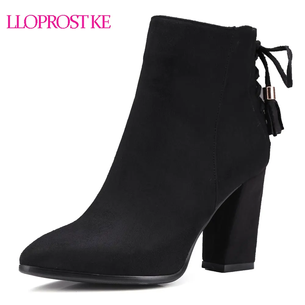 

Lloprost ke New Thick High Heels Casual Fall Winter Short Boots Shoes Woman Charm Sexy Pointed Toe Nubuck Ankle Boots MY814
