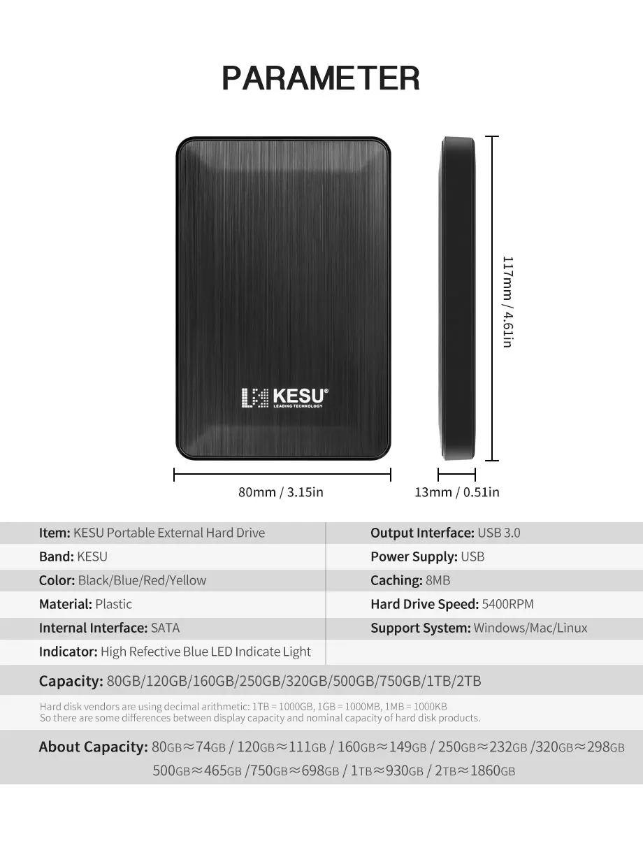 Kesu 2," HDD hd externo disco duro externo жесткий диск USB3.0 внешний жесткий диск 250 ГБ/320 Гб/500 Гб/1 ТБ