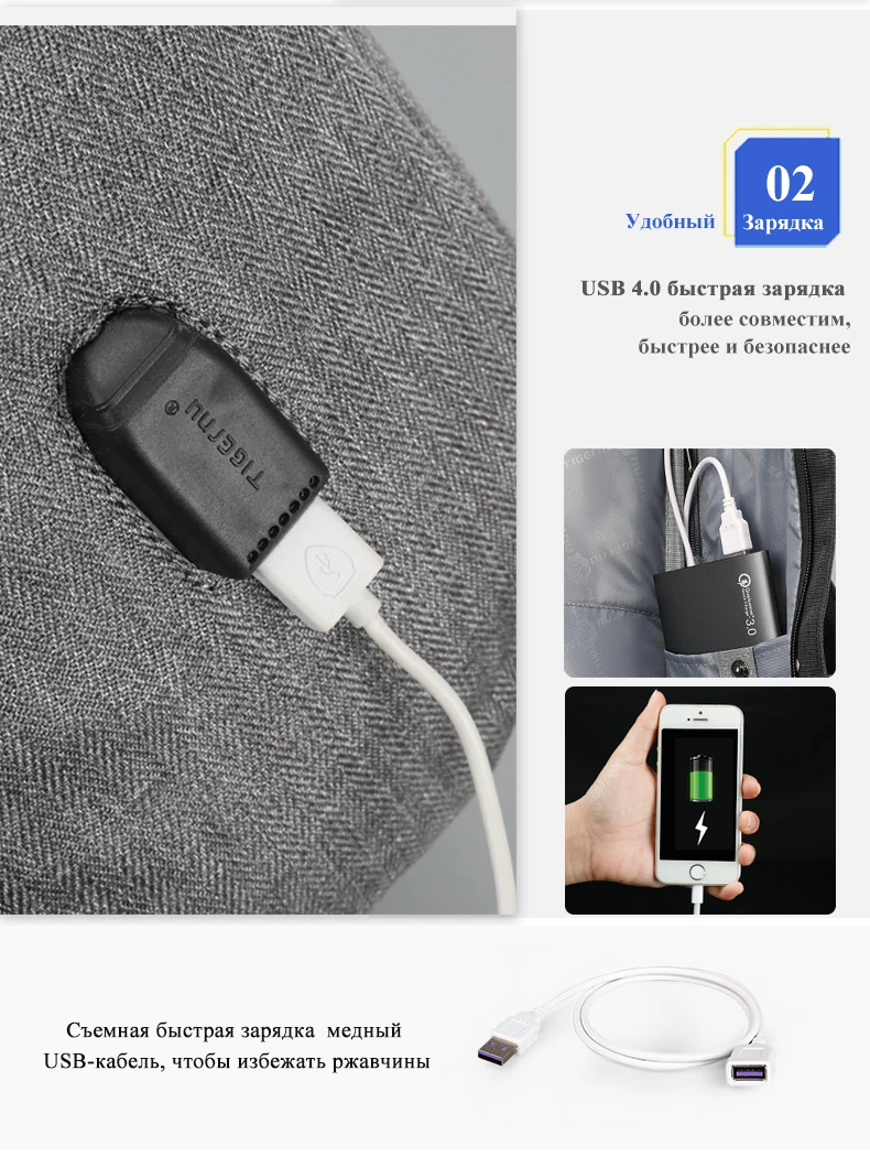 Tigernu рюкзак с защитой от кражи, USB зарядка, рюкзак для ноутбука, водонепроницаемый рюкзак для путешествий, мужской повседневный рюкзак для мужчин