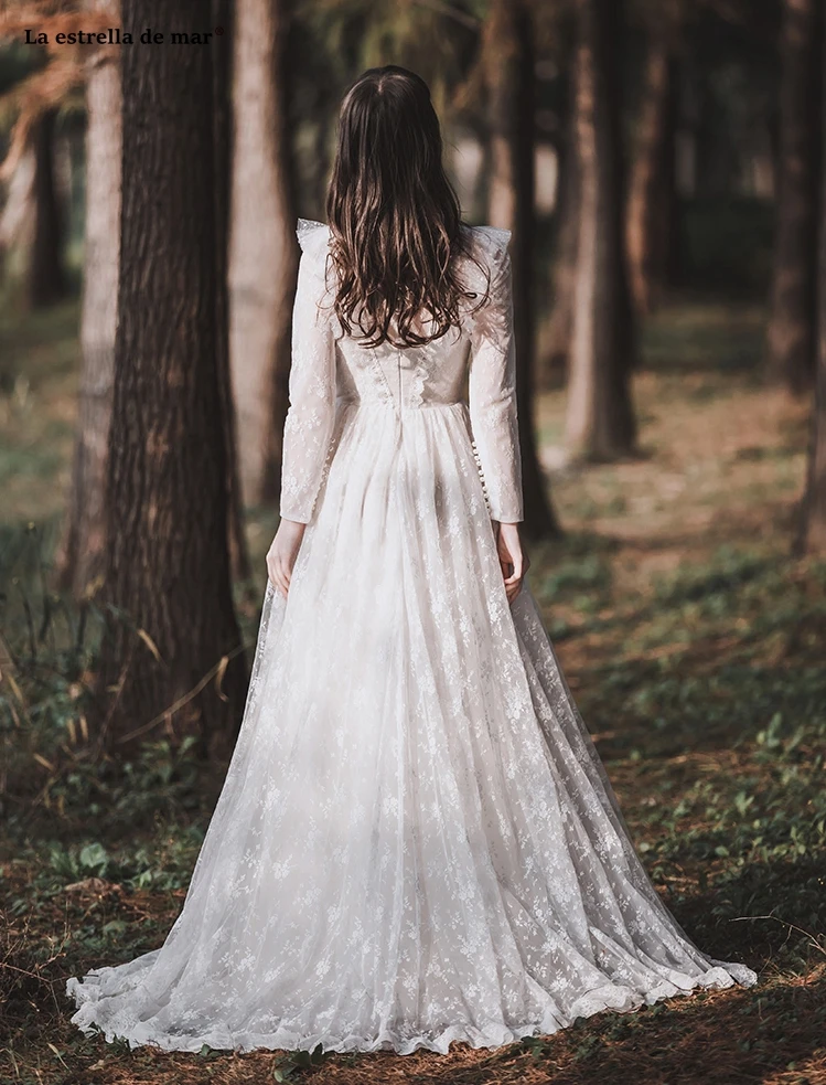 Abiti da sposa2019 Новое кружевное платье с высоким воротом и длинными рукавами трапециевидной формы цвета слоновой кости свадебное платье в стиле бохо со шлейфом brautkleid Ретро накидка de mariee