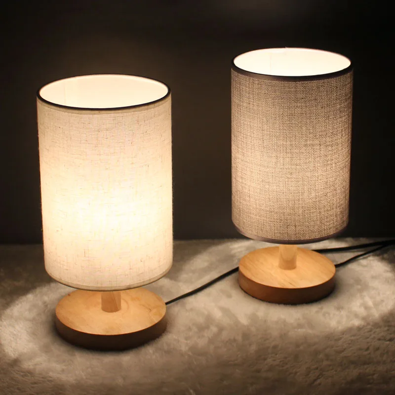 

Free shipping Modern minimalist wood bedroom table lamp bed room linen light