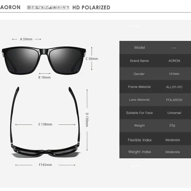 AORON мужские и женские поляризованные солнцезащитные очки, модные солнцезащитные очки для мужчин, брендовые дизайнерские Квадратные Солнцезащитные очки, Алюминиевые ножки, зеркальные линзы