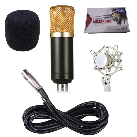 BM700 Профессиональный 3.5 мм проводной конденсаторный Запись микрофон с металлическим подвесом для Радио braodcasting компьютер BM 700 - Цвет: Gold With Box
