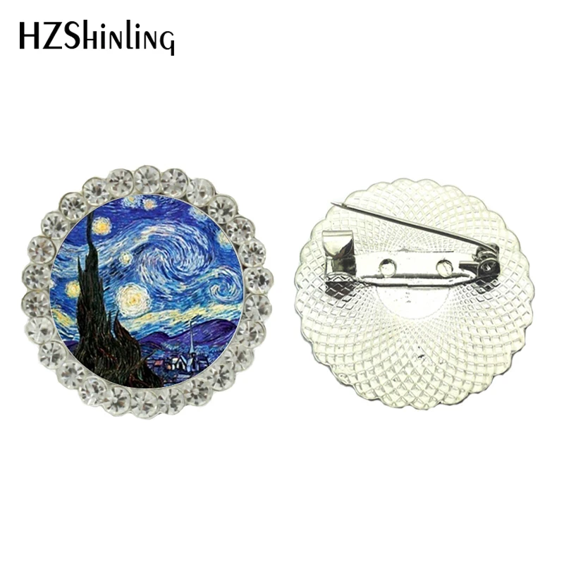 

2017 New Jewelry Art Painting Crystal Brooch Pins Fashion The Starry Night by Vincent Van Gogh Brooches for wedding