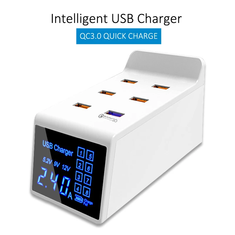 

40W Quick Charge 3.0 Smart USB Charger Adapter Led Display Fast Charging Power Socket Travel Wall Charger EU US UK Plug