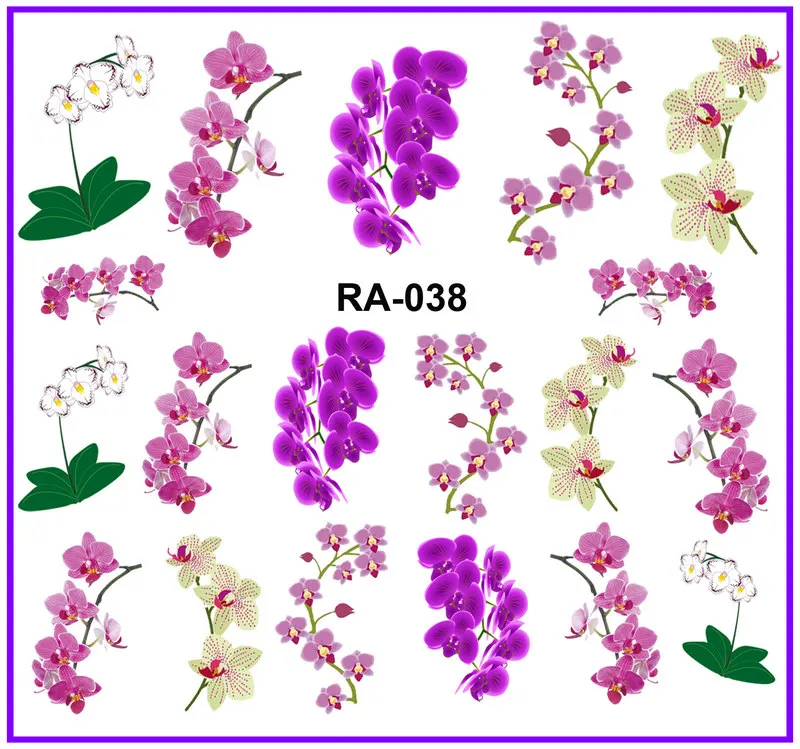 UPRETTEGO дизайн ногтей Красота воды Наклейка слайдер наклейки на ногти цветок витиеватая Орхидея фиолетовый розовый лепесток RA037-042 - Цвет: RA038
