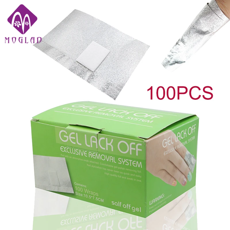 

Moglad 100pcs/box Embossed aluminum foil nail polish remover wraps soak off acrylic gel polish nail removal manicure tool