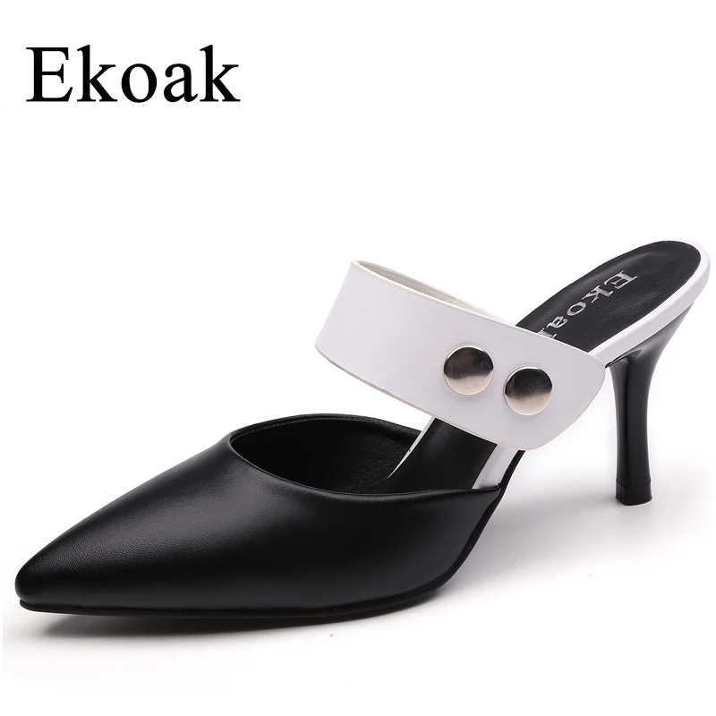 

Ekoak Genuine leather High Heels Shoes Woman Party Wedding Shoes Ladies Fashion Rivets Sheepskin Women Sandals