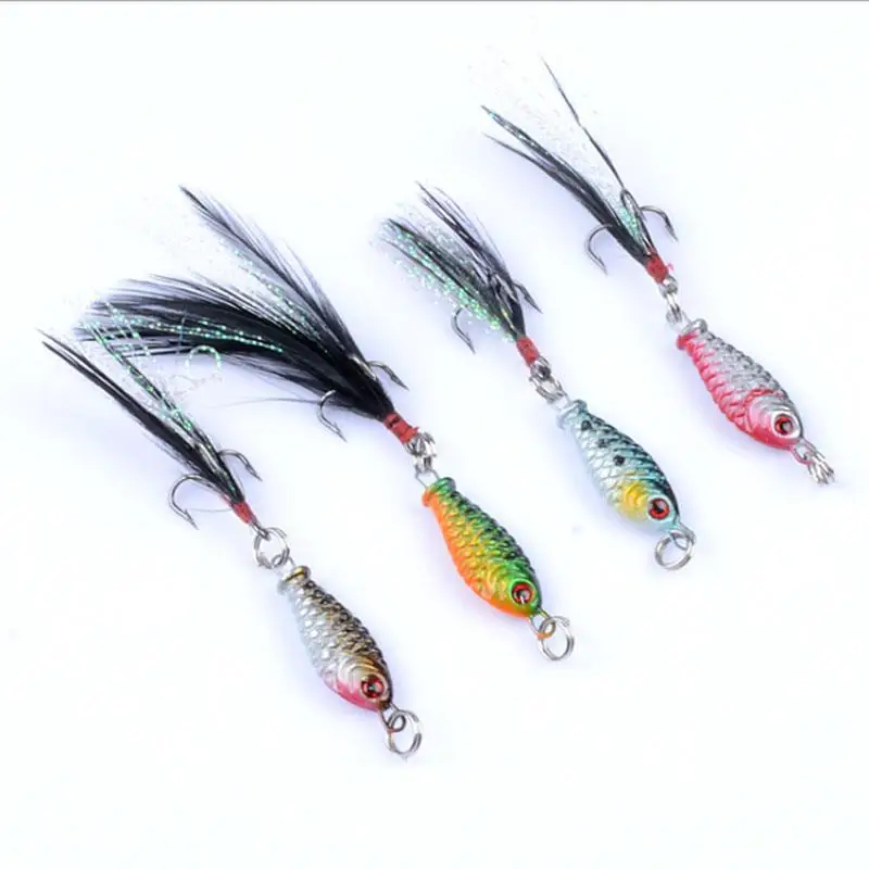 

1PCS 4 Color Small Lead Fish 6g Metal Lure Fake Bait Fishing Gear Bionic Bait Fishing Lures With Feather Hook Tackle