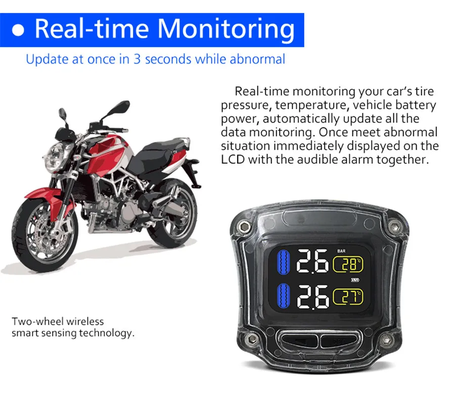 Система контроля давления в шинах для мотоциклов TPMS 2-sensor беспроводной жк-дисплей мото сигнализация