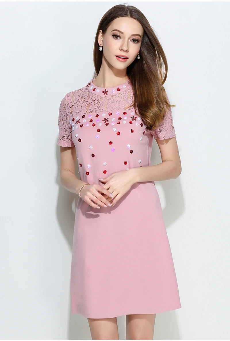 Dress Lace Cotton Patchwork Short-sleeved Beading Stand Collar Ofice Party Summer Dress Plus Size 5XL 4XL XXXL XXL XL L