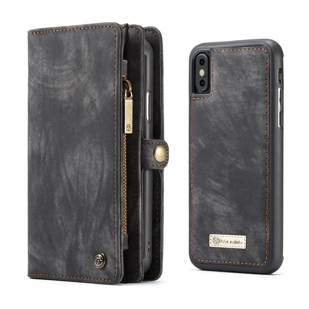 

For Apple iPhone X 8Plus 8 7Plus 7 Case Magnetic Retro Leather Flip Zipper Wallet Cover Multifunction Phone Bag Purse Case