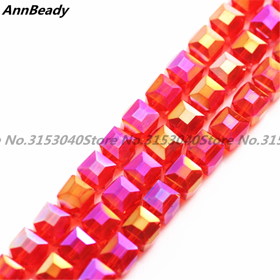 

100pcs Red AB Color 8mm Facet Square Cube Cut Spacer Austria Crystal beads For DIY Jewelry Crafts Making Loose Beads