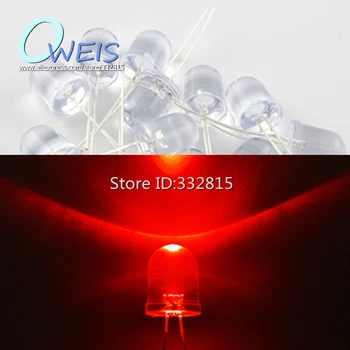 

20PCS F10 F10MM 10MM LED SUPER BRIGHT RED (WATER CLEAR) DIP-2 LONG LEG light beads Free shipping