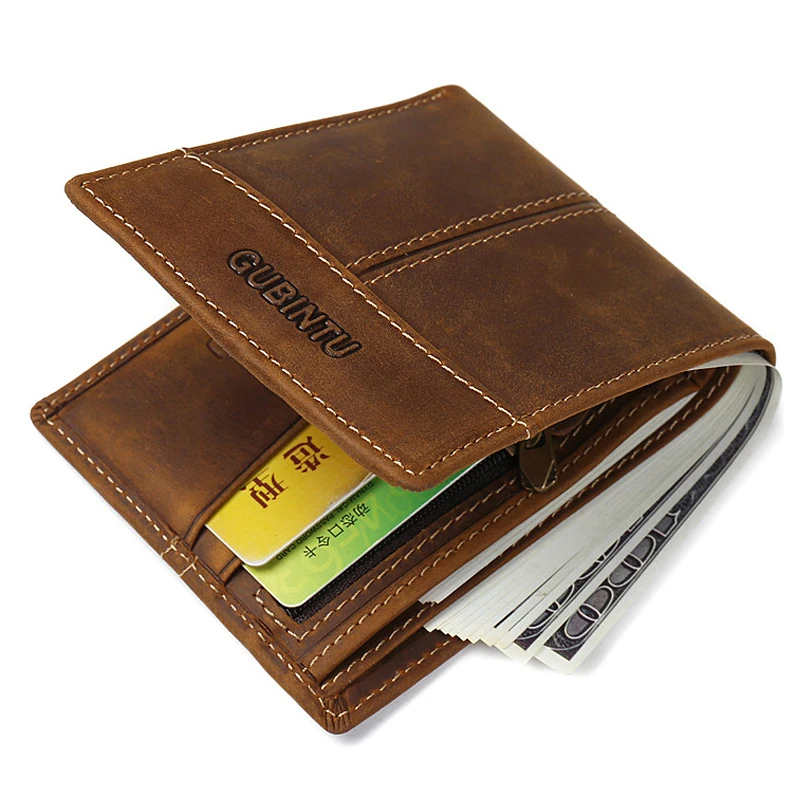 

New Men's Wallets Crazy Horse Cowhide Genuine Leather Business High Quality Coin Purses Male Brown ID Credit Card Holder Wallet