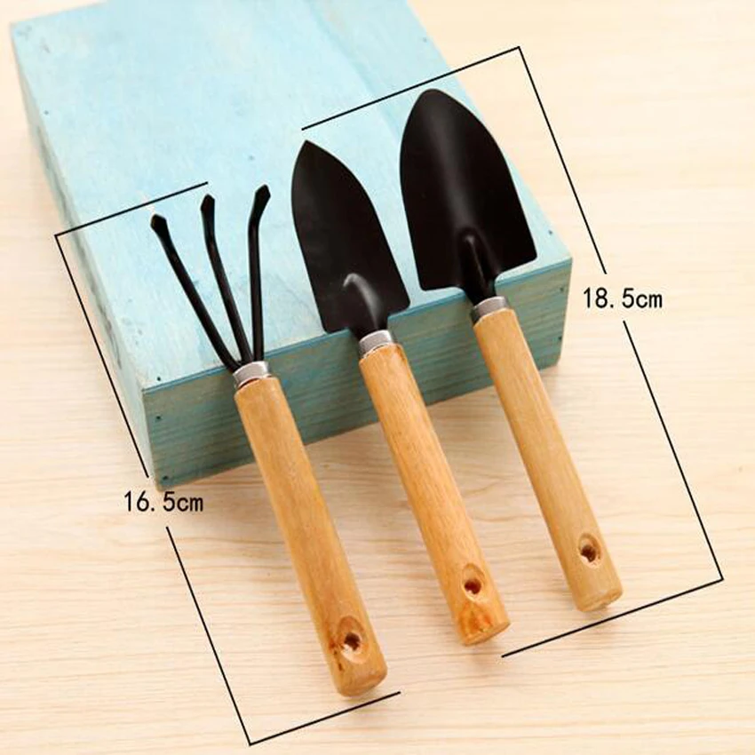 ot sale 3PC/set Mini Garden Hand Tool Kit Plant Gardening Shovel Spade Rake with Wood Handle Metal Head for Gardener 