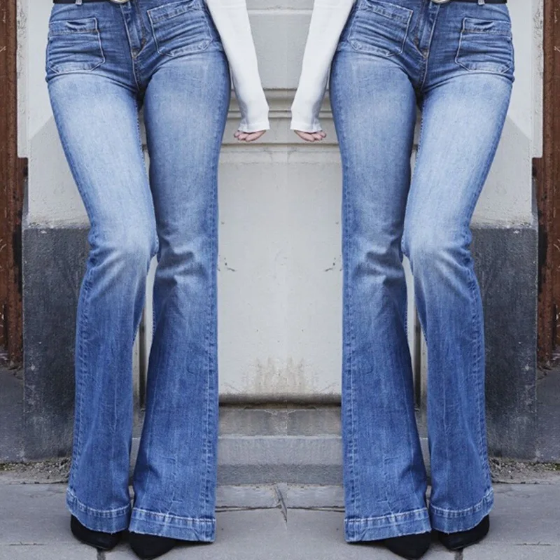 Women Jeans High Waist 2019 Plus Size Blue Boot Cut Denim Jeans Womens ...