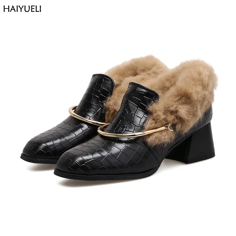 Womens Shoes Heels Warm Winter Shoes Women Office Elegant Shoes Black