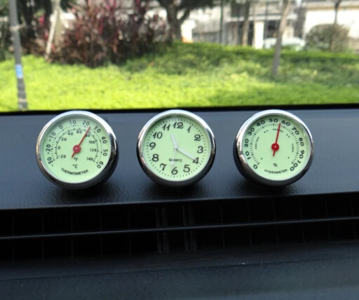 

Fast Free Shipping 3pcs/Lot New Arrival Creative Mini Luminous Automobile Quartz Clock Hygrometer And Thermometer Car Desk Clock