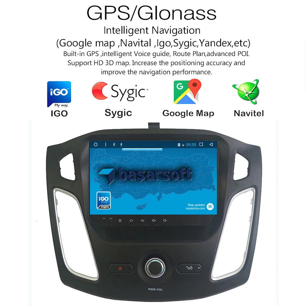 Top QZ industrial HD 9inch Android 8.1 T3 for Ford Focus 2012-2016 car dvd player with GPS 3G 4G WIFI BT Navigation Radio RDS Map 4