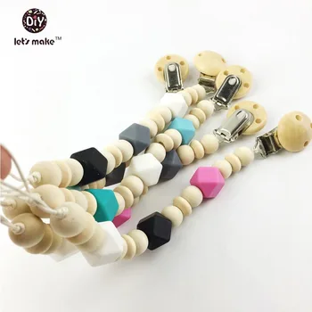 

Let's make waldorf wooden toy Pacifier Clip Rattle Holder Wooden Silicone s Teether 6PC BPA Free baby accessories