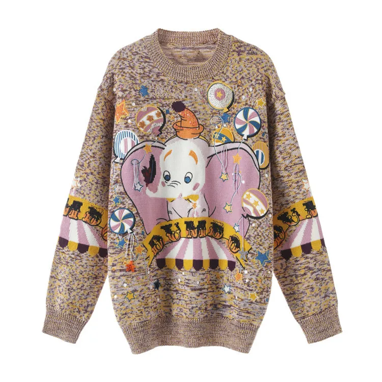 Heavy Industries Embroidery Nail Pearl Leisure Jacquard Long Sleeve Loose Knitted Sweater Woman 2019 Pullovers O-Neck Casual