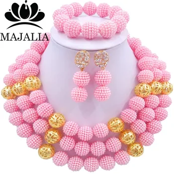 

Fashion african jewelry pink Plastic nigerian wedding african beads jewelry set Free shipping Majalia-472