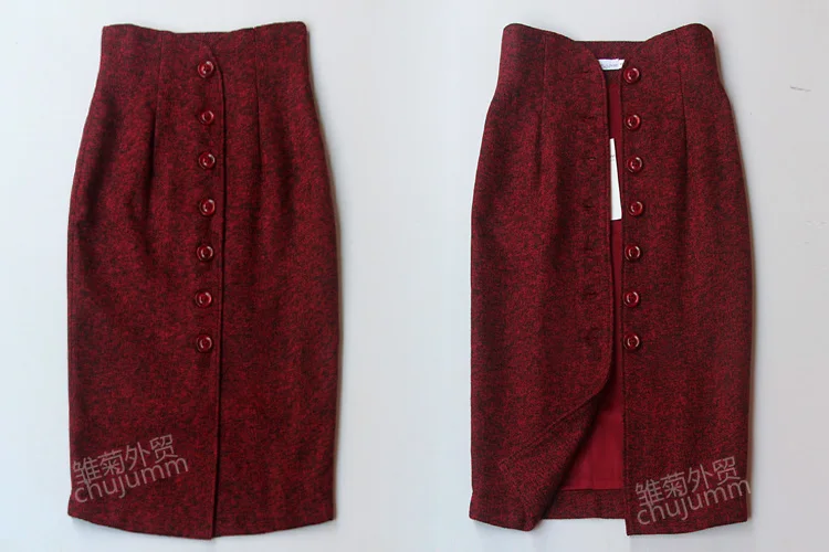 Осенне-зимние юбки с высокой талией, Длинная тонкая юбка, однотонная шерстяная однобортная юбка-карандаш, модная зимняя юбка