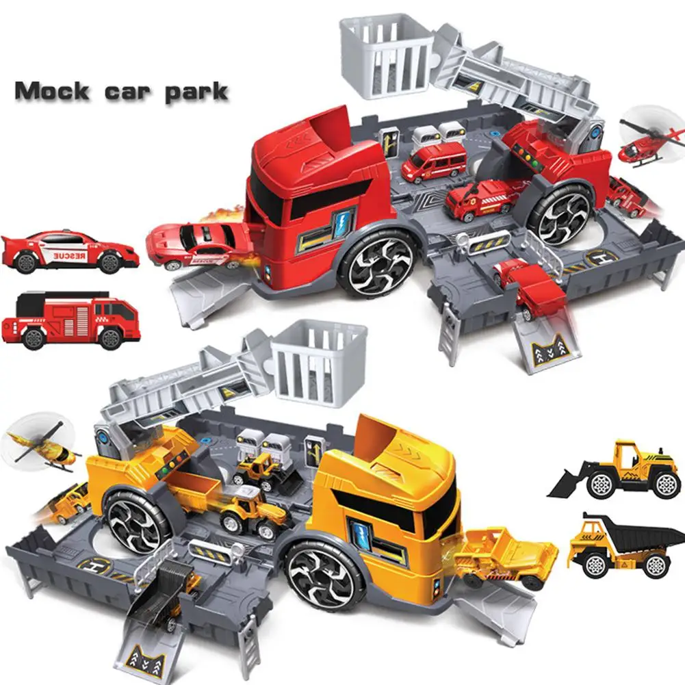 

LeadingStar Children Simulation Fire Engineering Vehicle Parking Lot Educational Pull-back Car Set for Kids
