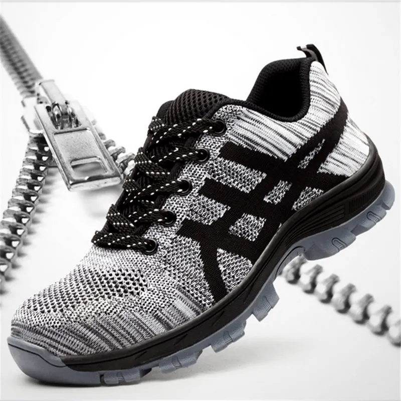 large size men casual breathable steel toe caps work safety shoes summer mesh anti-pierce building site worker security boots