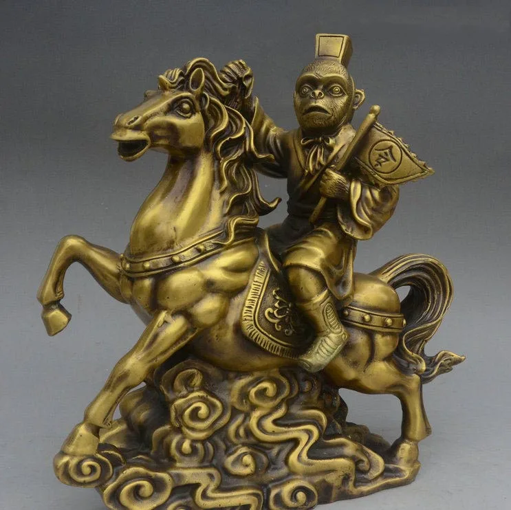

12 Folk China Fengshui Bronze Carving Success Running Horse Monkey Animal Statue
